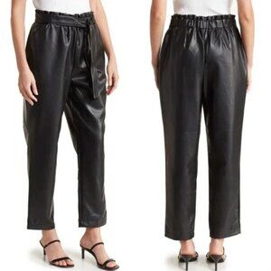 Anthropologie Avec Les Filles Vegan Leather Paper bag Wide Leg Pant Sz M Black